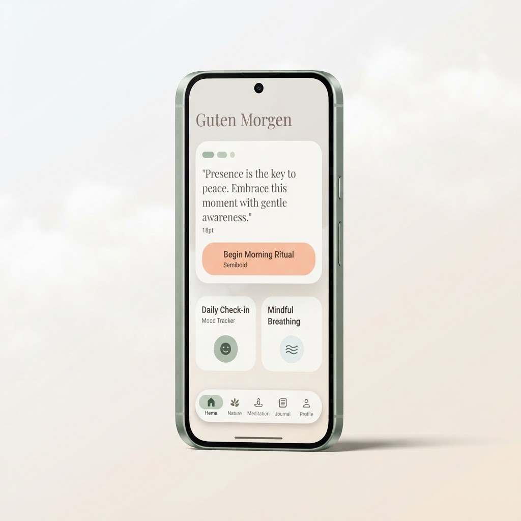 Wolke App Dashboard auf einem Android-Smartphone mit der Begrüßung Guten Morgen und einem täglichen Anker-Zitat